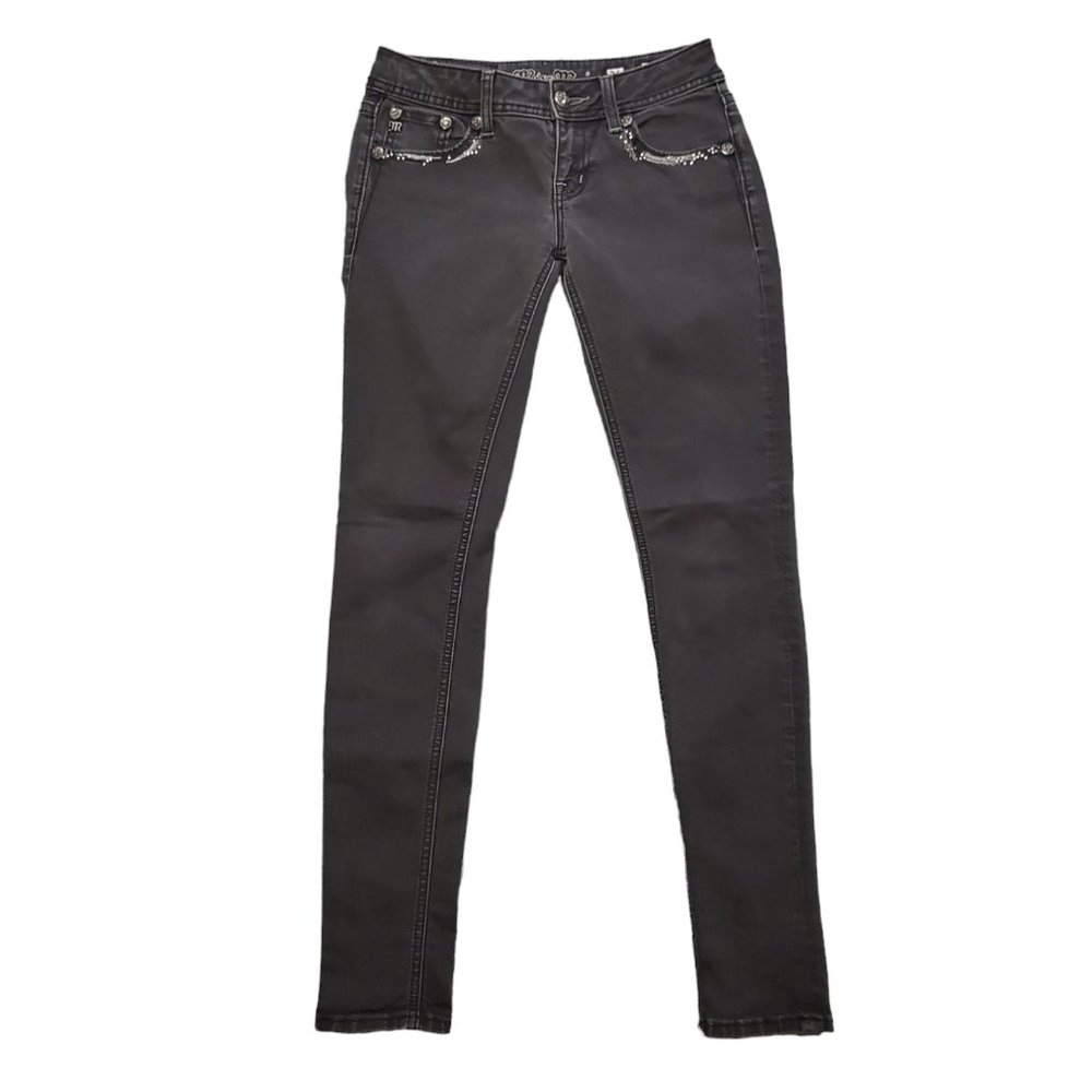 Miss Me JE5764GR Skinny 26 (M 26x30 7" Low Rise) Black *Missing Button* Jeans A9